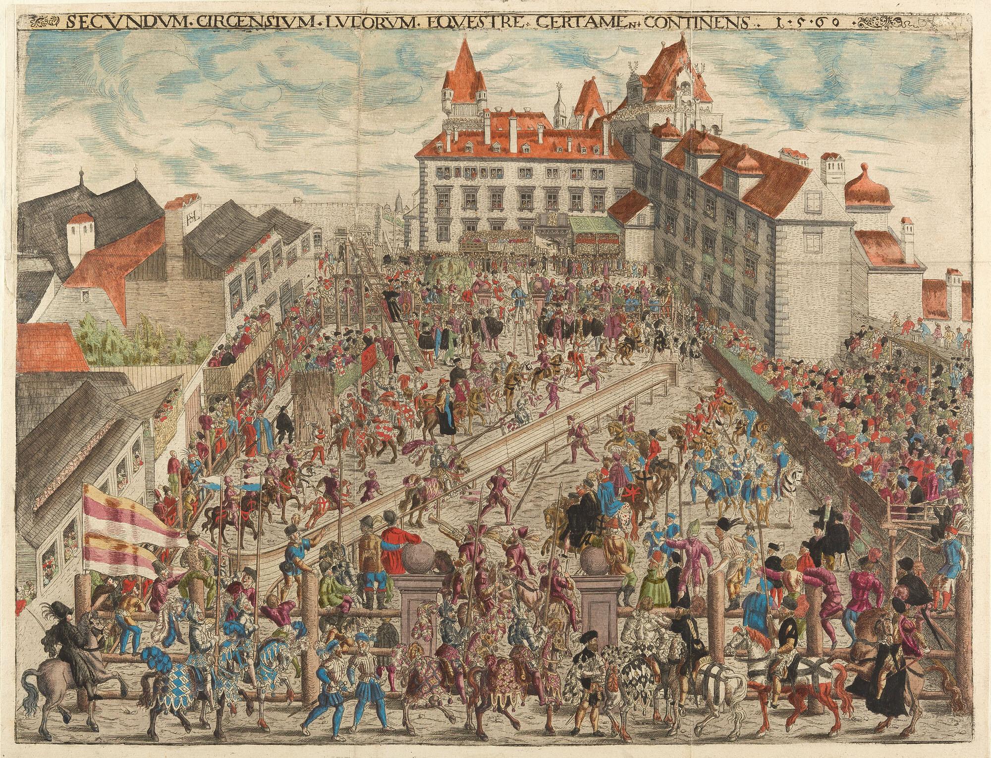 Hans Sebald Lautensack - Tafel IV des „Thurnier Buchs“: Das Turnier zu Pferd auf dem