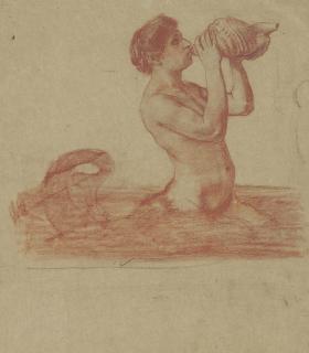 Hans Thoma - A triton blowing on a conch shell