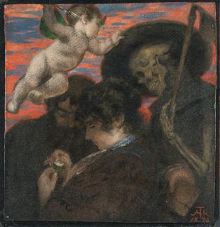 Hans Thoma - Liebespaar mit Amor und Tod