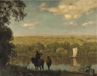 Hans Thoma - Mainlandschaft: Rhenish landscape with a horseman