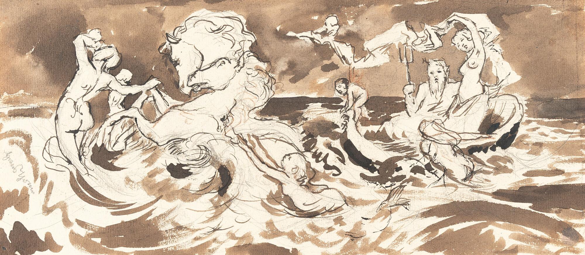 Hans Thoma - Nereidenzug mit Neptun auf dem Wagen mit den Seerössern