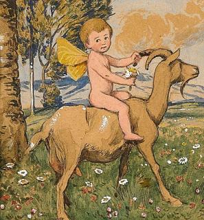 Hans Thoma - Putto auf einer Ziege sitzend