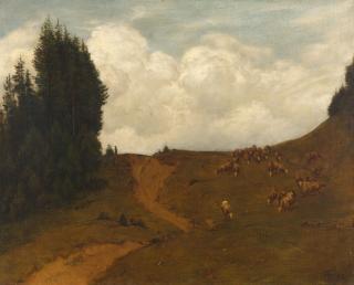 Hans Thoma - Schwarzwaldlandschaft mit heimkehrender Kuhherde.
