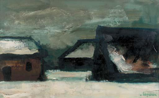 Hans van Ieperen - Oude schuren bij winteravond - Old barns in the snow