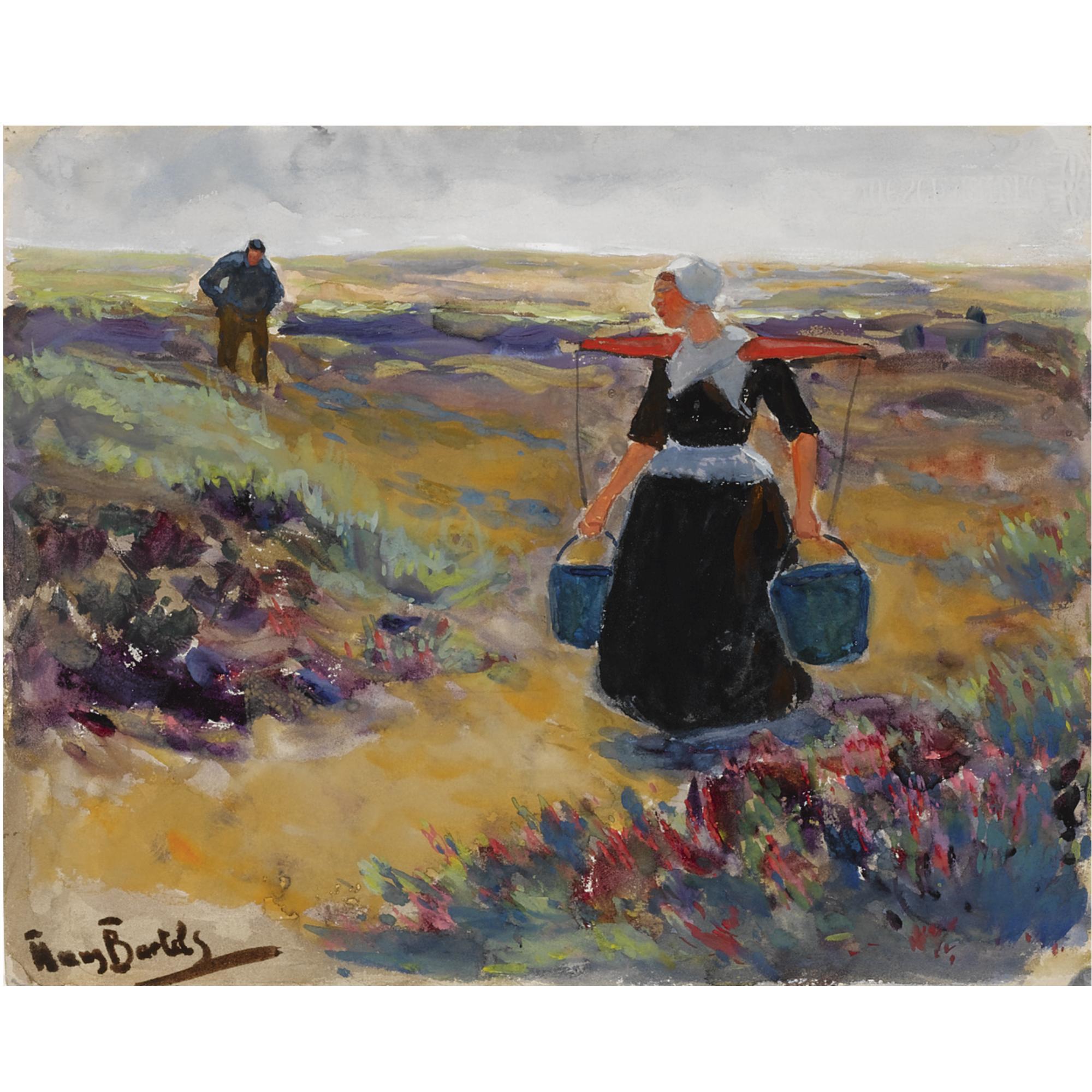 Hans von Bartels - A Dutch Fisherwoman Carrying Buckets; Verso Sorting The Catch