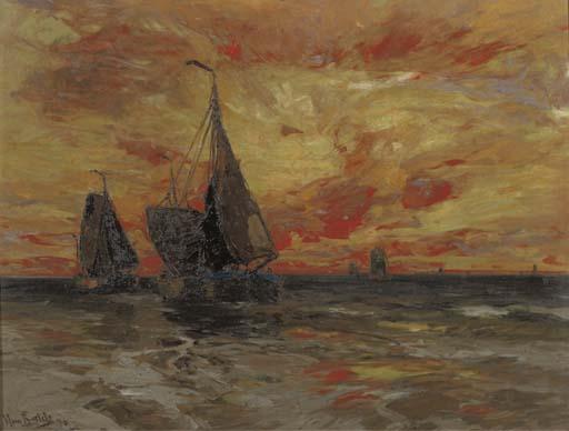Hans Von Bartels - A seascape at dusk