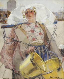 Hans von Bartels - A young fishing girl from Rijsoord, Dordrecht in the distance