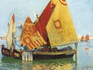 Hans Von Bartels - Moored fishing vessels in the Laguna, Venice