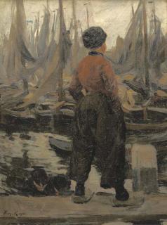 Hans Von Hayek - A Volendam fisherman looking over the harbour