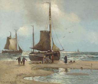 Hans Wacker-Elsen - Fishermen Offloading The Catch