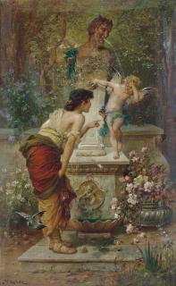 Hans Zatzka - Cupid Plays At The Water Fountain