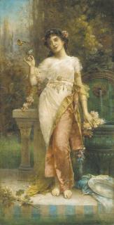 Hans Zatzka - Maiden amidst butterflies