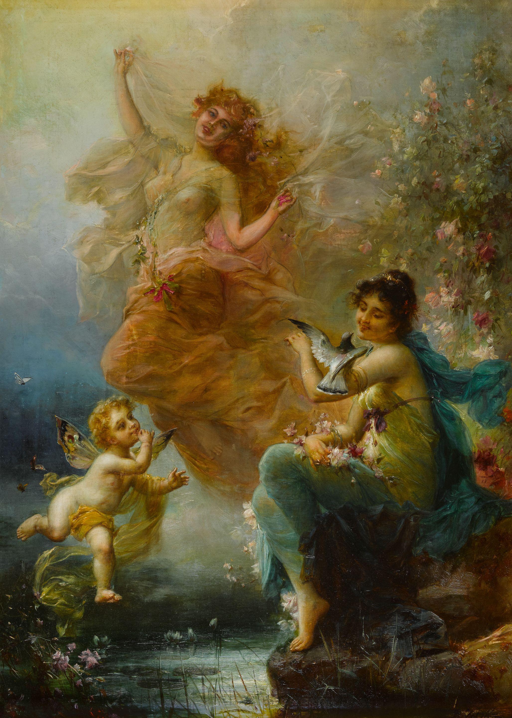Hans Zatzka - Woodland nymphs by a stream