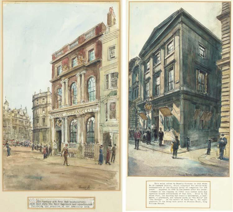 Hanslip Fletcher - Phoenix Assurance, West End; and Phoenix Assurance, Lombard Street