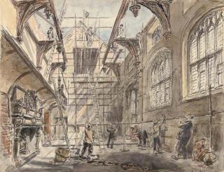 Hanslip Fletcher - St. Paul\'s Cathedral standing through the ruins; St. Paul\'s Cathedral from the North; Rebuilding the past