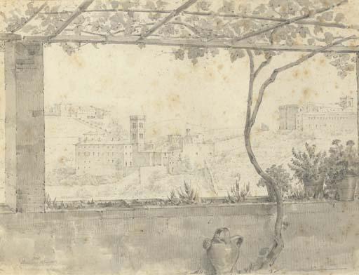 Harald Conrad Stilling - Vue de Perugia Depuis Une Terrasse, Un Arrosoir Au Premier Plan