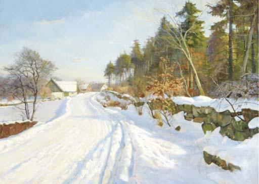 Harald Julius Niels Pryn - A snow covered road, Hösterköb, Denmark