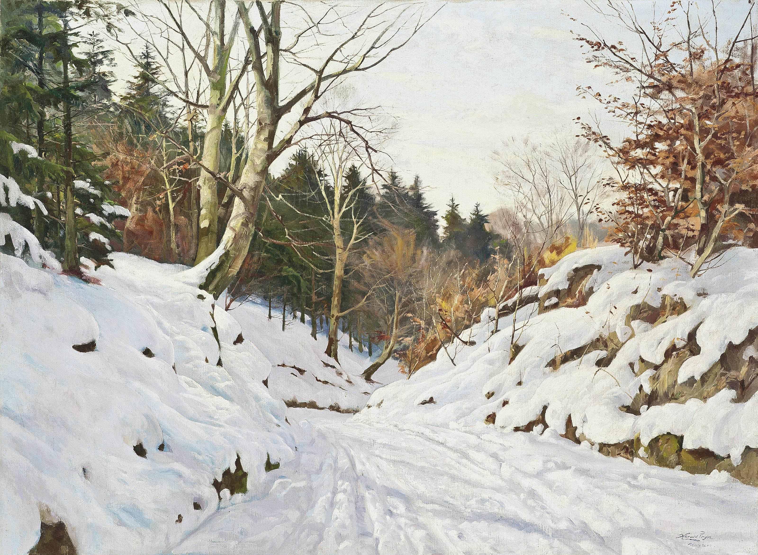 Harald Julius Niels Pryn - A snowy track through the forest