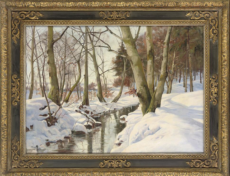 Harald Julius Niels Pryn - A stream in a winter forest, Hareskov