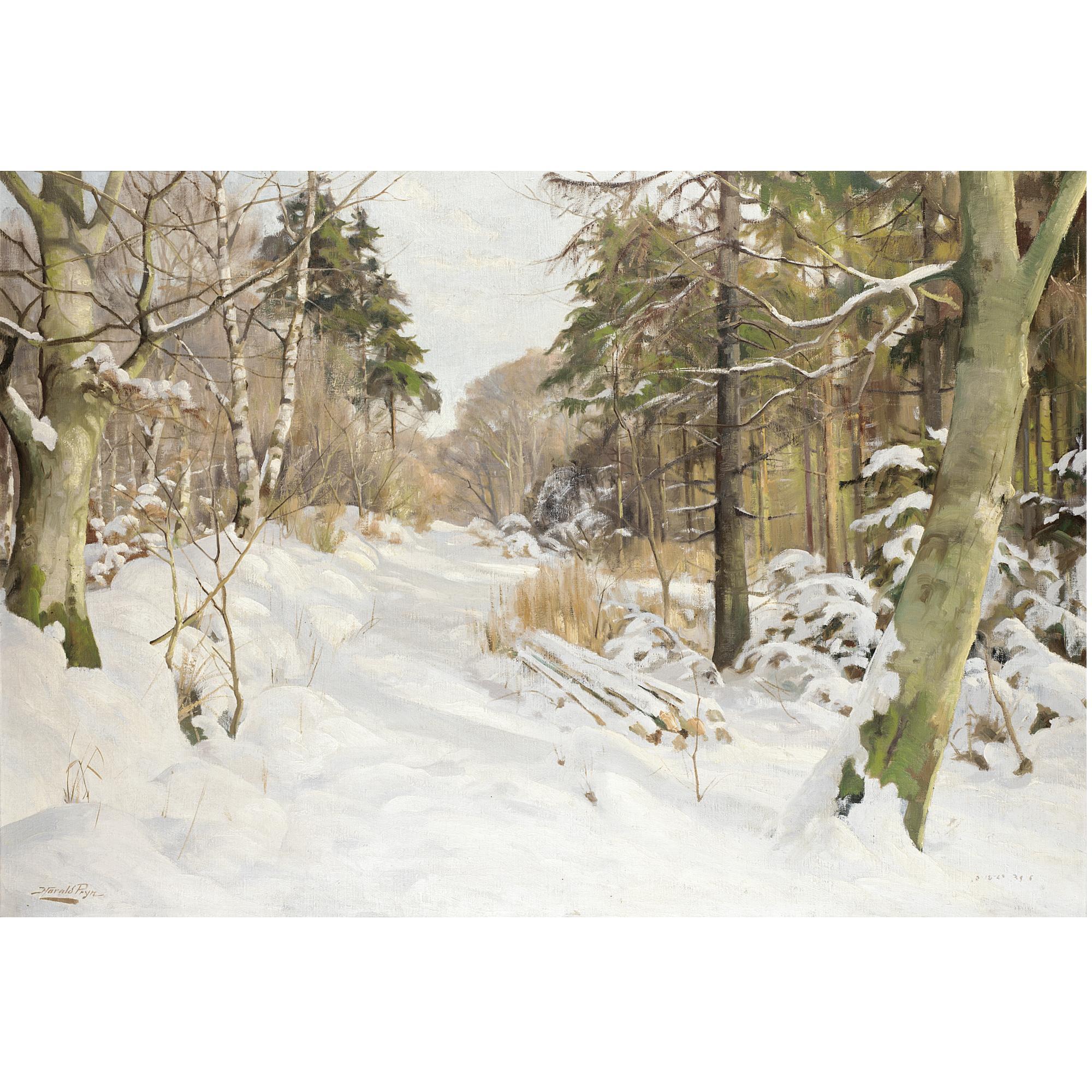 Harald Pryn - A Sunlit Woodland Under Snow