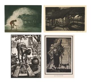 Haren Das - Summer Bath; Untitled (Shop at Night); Woman at the Well; With her Property