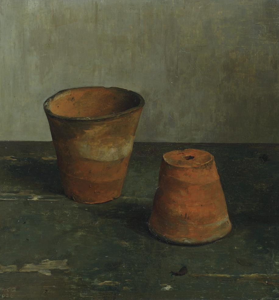 Harm Kamerlingh Onnes - Two Flowerpots (Recto); A Sketch Of A Bird (Verso)