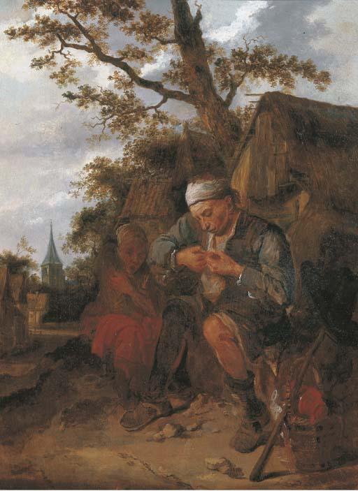 Harmen Fransz. Hals - Peasants seated outside a farmhouse