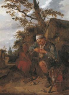 Harmen Fransz. Hals - Peasants seated outside a farmhouse