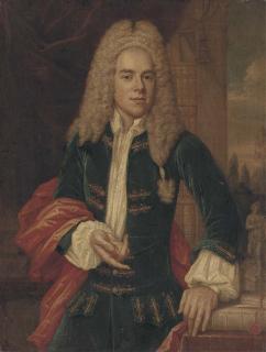 Harmen Serin - Portrait Of A Gentleman, Standing Three-Quarter-Length, In A Blue Coat, With His Left Hand Resting On A Book; And Portrait Of A Gentleman, Standing, Three-Quarter-Length, In A Red Coat