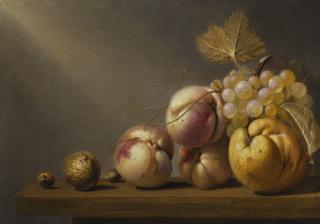 Harmen Van Steenwijck - A Still Life Of A Quince, Grapes, Peaches, A Walnut, And Hazelnuts On A Wooden Ledge