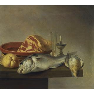 Harmen Van Steenwijck - Still Life With A Ham, A Fish, A Candle And Other Objects Arranged On The Edge Of A Tabletop; Still Life With A Ewer And Some Fruit On A Partly-Draped Stone Ledge