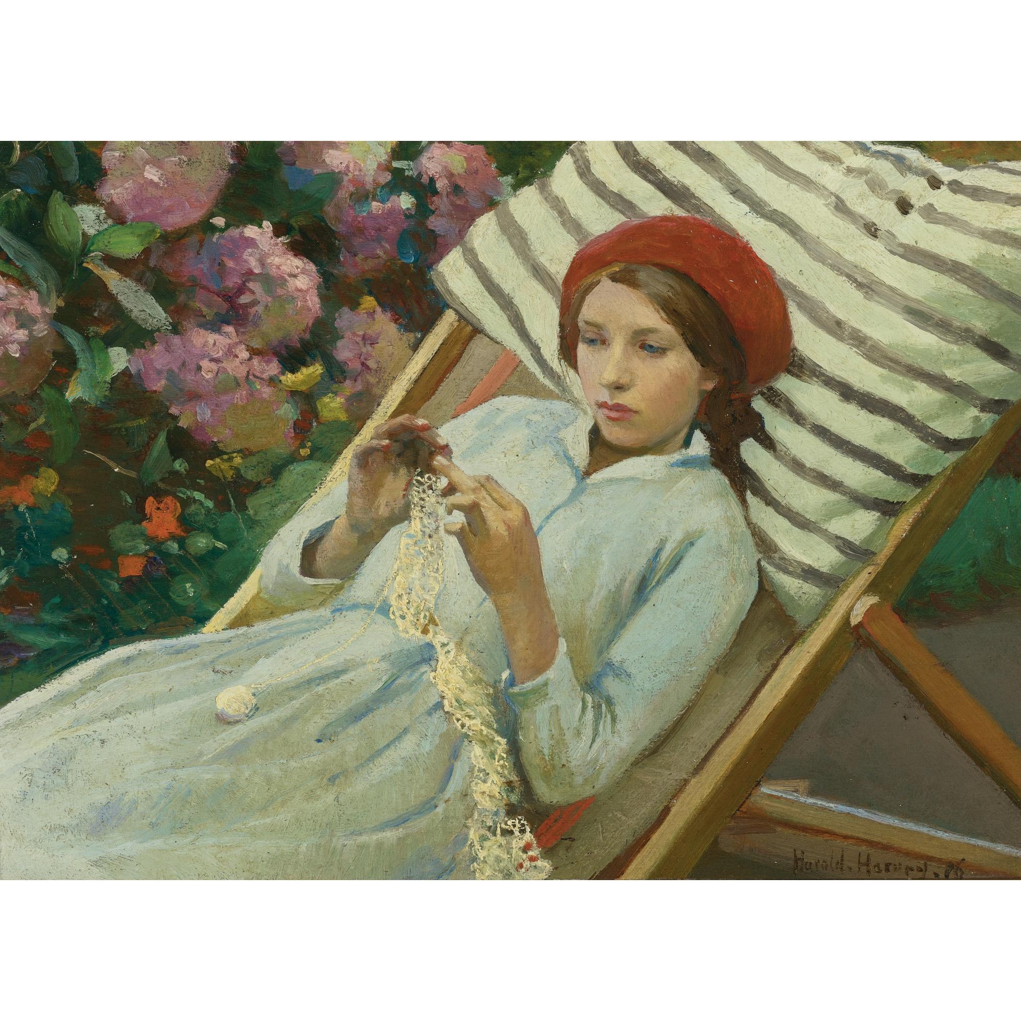 Harold C. Harvey - British girl With A Red Hat