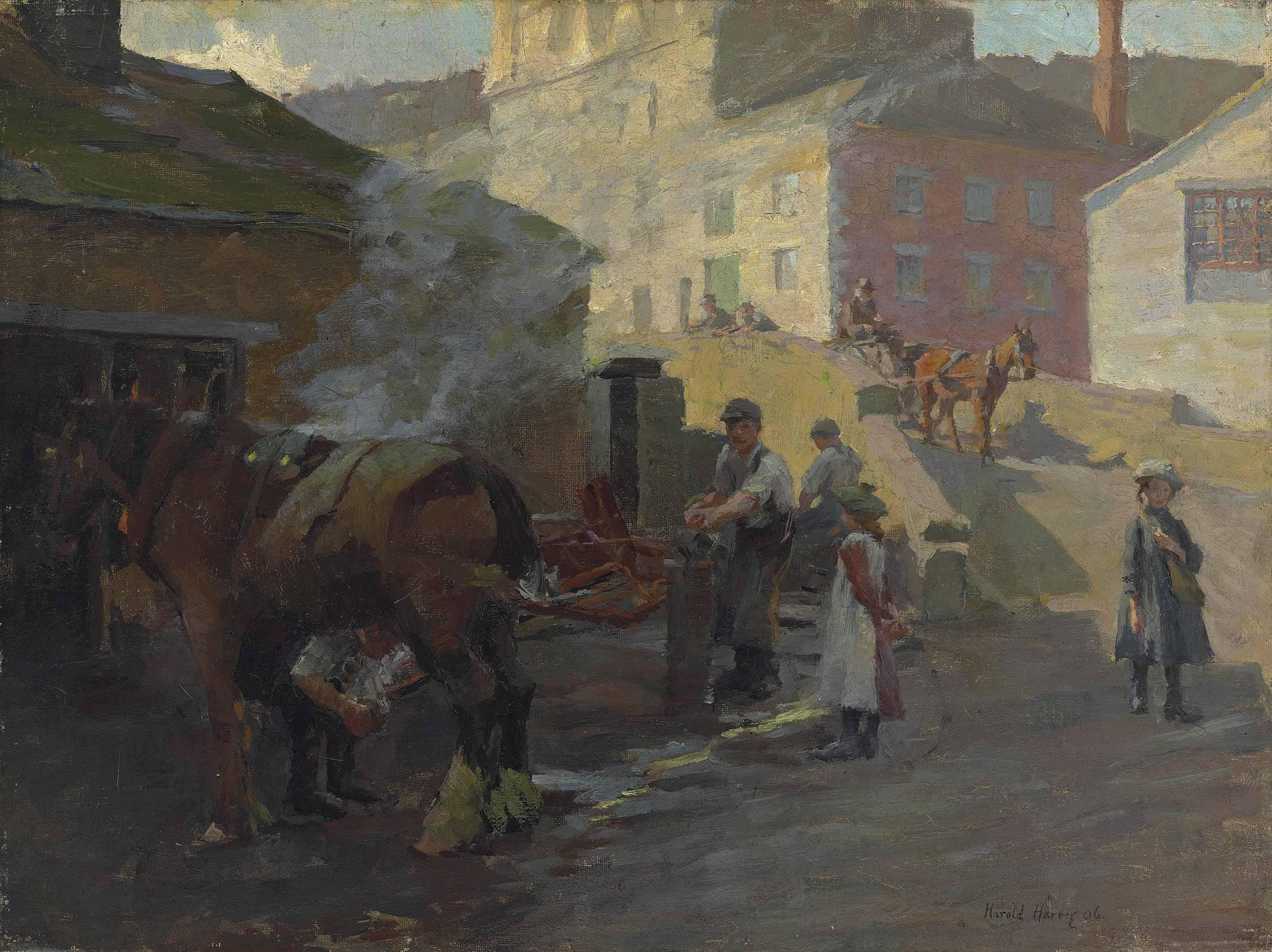Harold C. Harvey - The Blacksmith\'S Shop By The Old Bridge, Newlyn