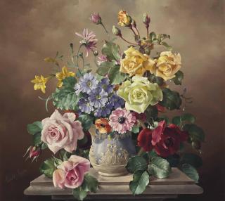 Harold Clayton - Roses in a sculpted urn