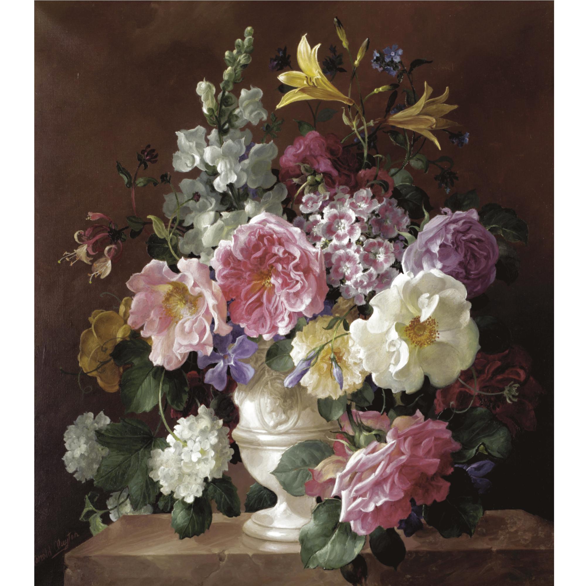 Harold Clayton - Still Life Of Flowers On A Plinth