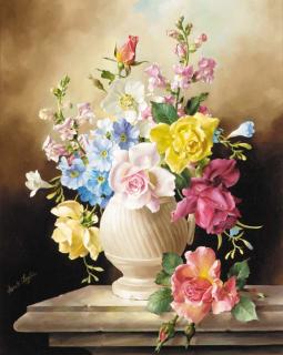 Harold Clayton - Still Life With Christmas Roses, Antirrhinum, Primula And Freesia