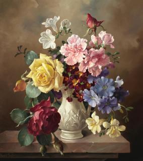 Harold Clayton - Still life with roses and primulas