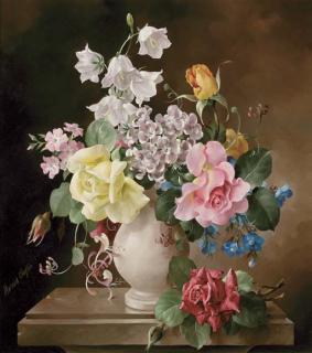 Harold Clayton - Still Life with Roses, Phlox and Campanulas