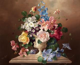 Harold Clayton - Still life with spring flowers in a white urn