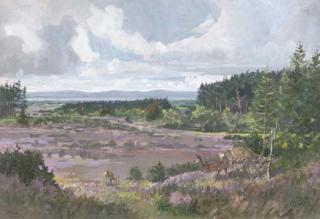 Harold Frank Wallace - A stag and hines in a lowland landscape