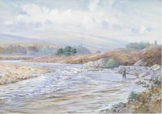 Harold Frank Wallace - Anglinf at Upper Torrish Pool, Helmsdale