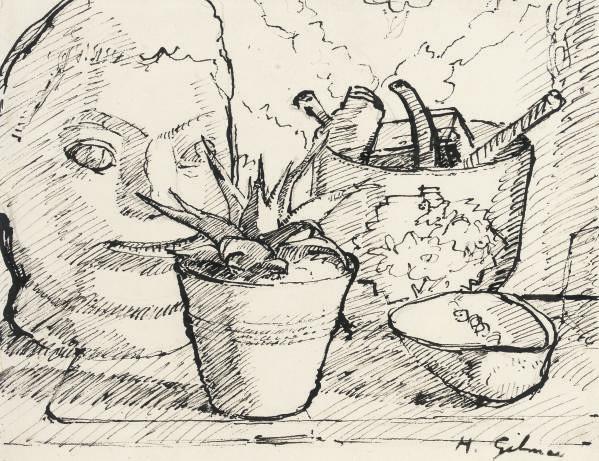 Harold Gilman - Still life with stone head by Henri Gaudier-Brzeska