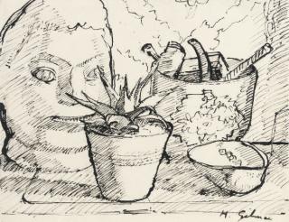 Harold Gilman - Still life with stone head by Henri Gaudier-Brzeska