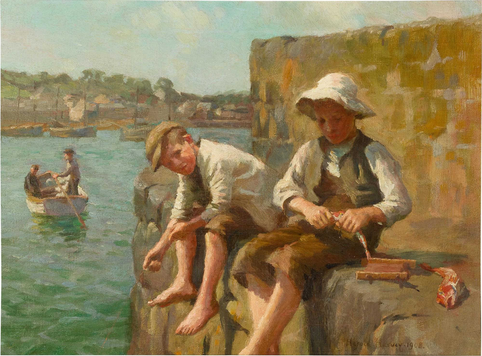Harold Harvey - Boys Fishing on a Quay