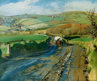 Harold Harvey - Haulers on a country Road, Newlyn
