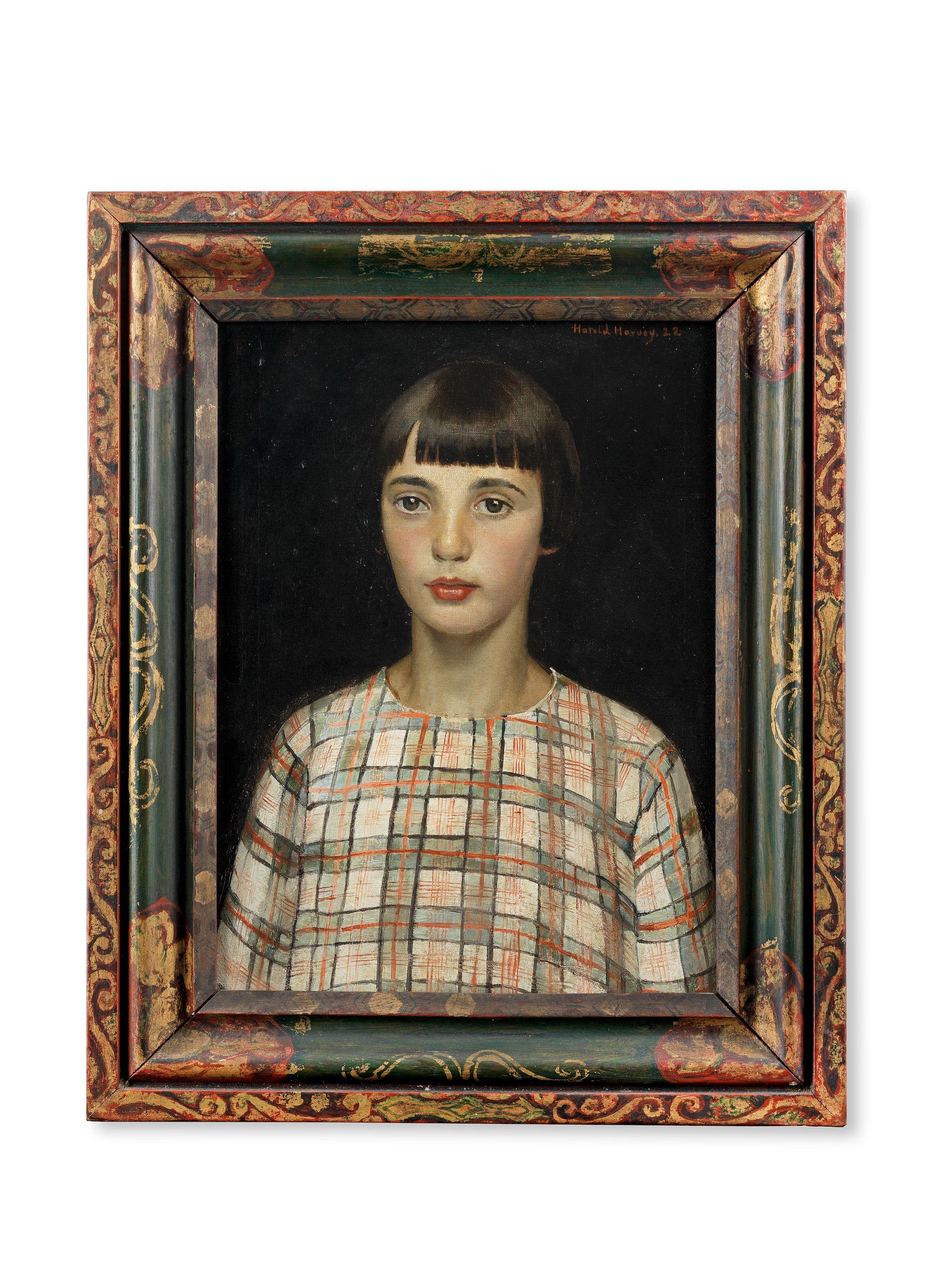 Harold Harvey - Portrait Of A Girl In A Checked Blouse