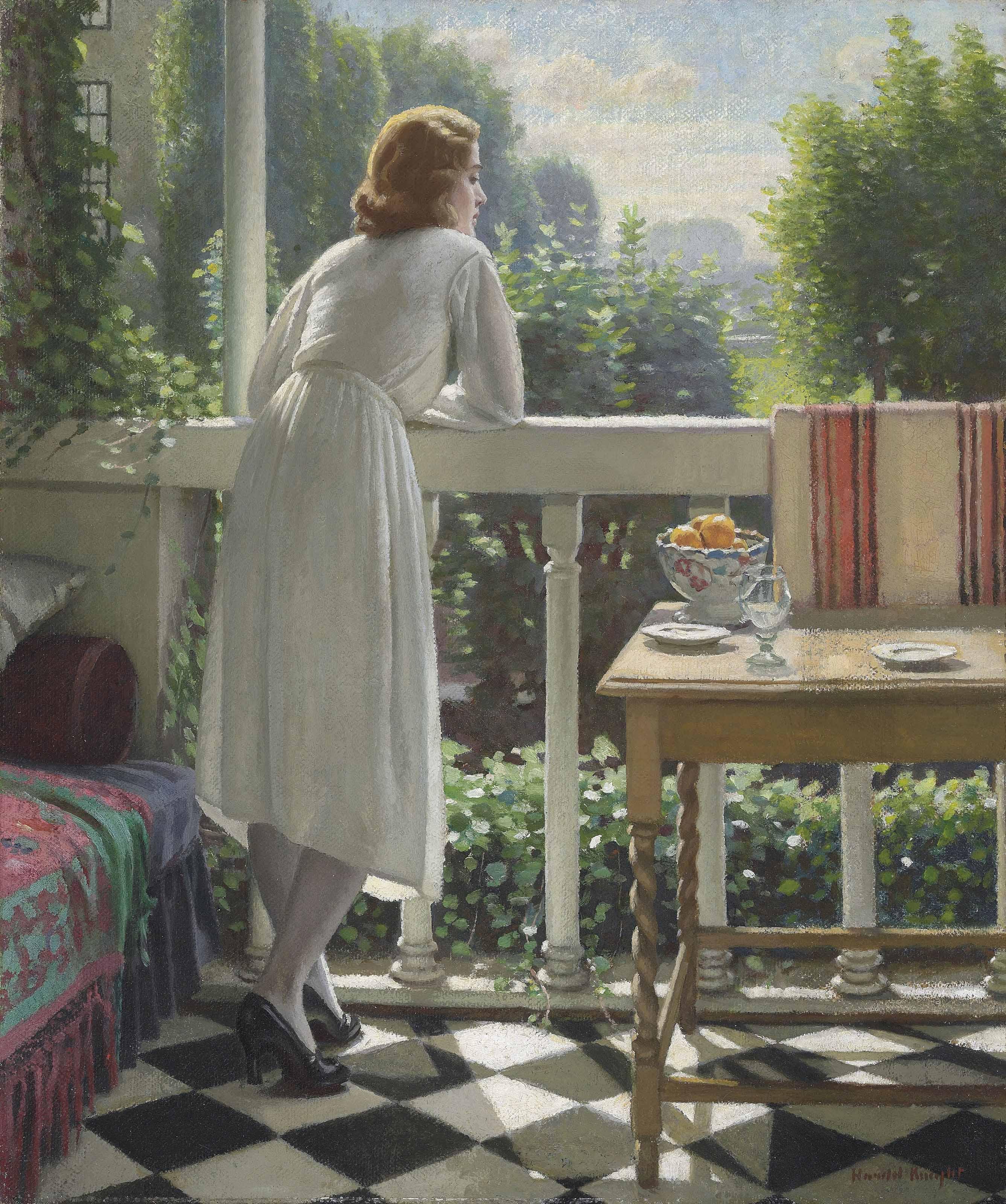 Harold Knight, R.A. - Miss Gladys on the balcony