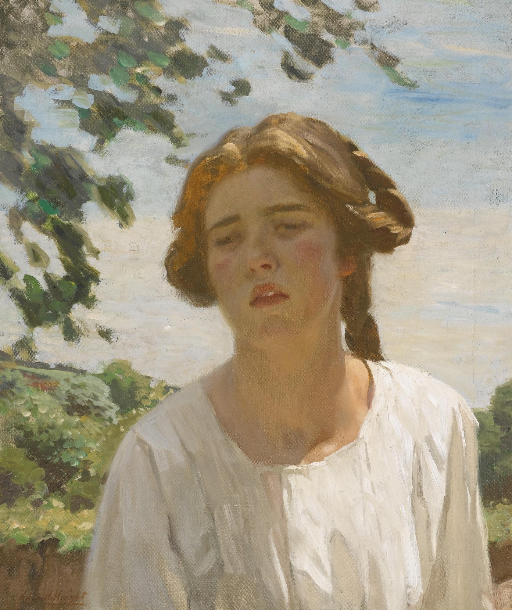 Harold Knight, R.A. - Portrait Of A Cornish Girl