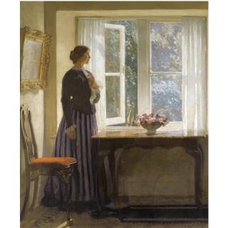 Harold Knight, R.A. - The Girl And The Picture, A Flower