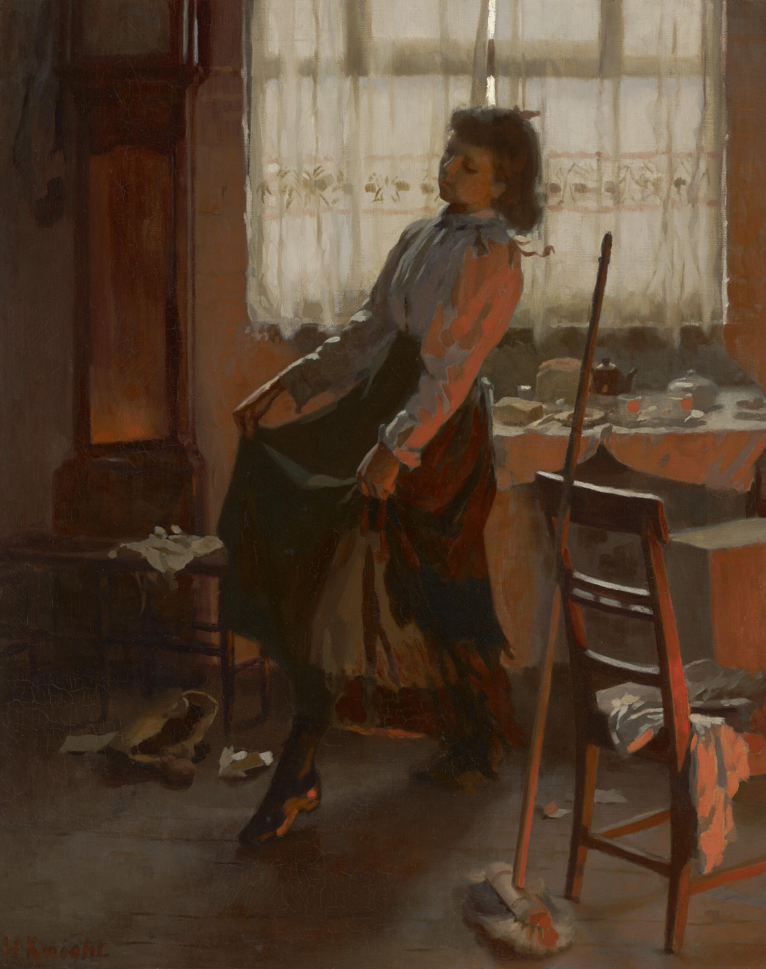 Harold Knight, R.A. - When the cat\'s away